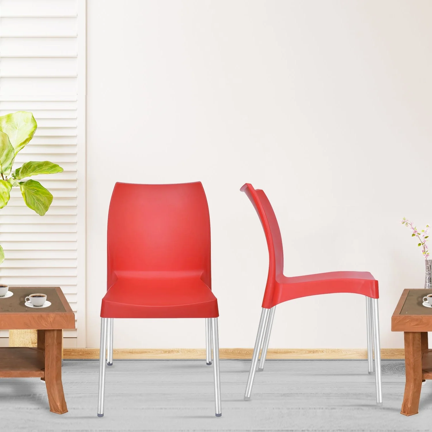 Nilkamal Novella 07 Plastic Armless Chair (Bright Red) - Image 3