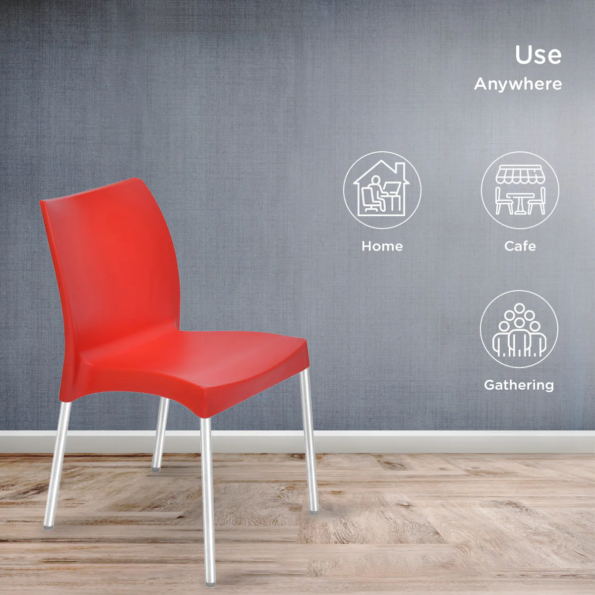 Nilkamal Novella 07 Plastic Armless Chair (Bright Red) - Image 4