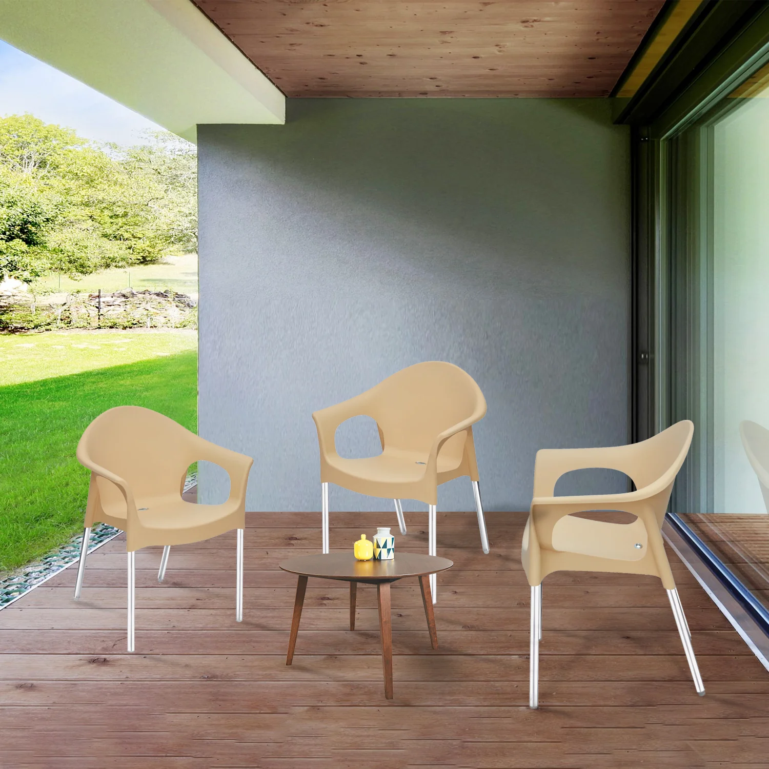 Nilkamal Novella 09 Plastic Arm Chair (Biscuit) - Image 3