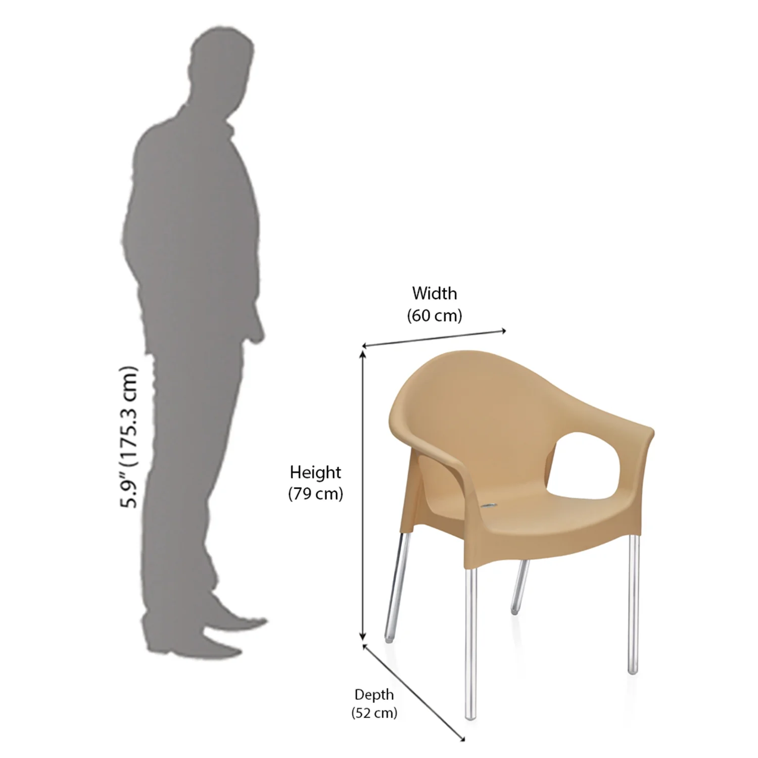 Nilkamal Novella 09 Plastic Arm Chair (Biscuit) - Image 9