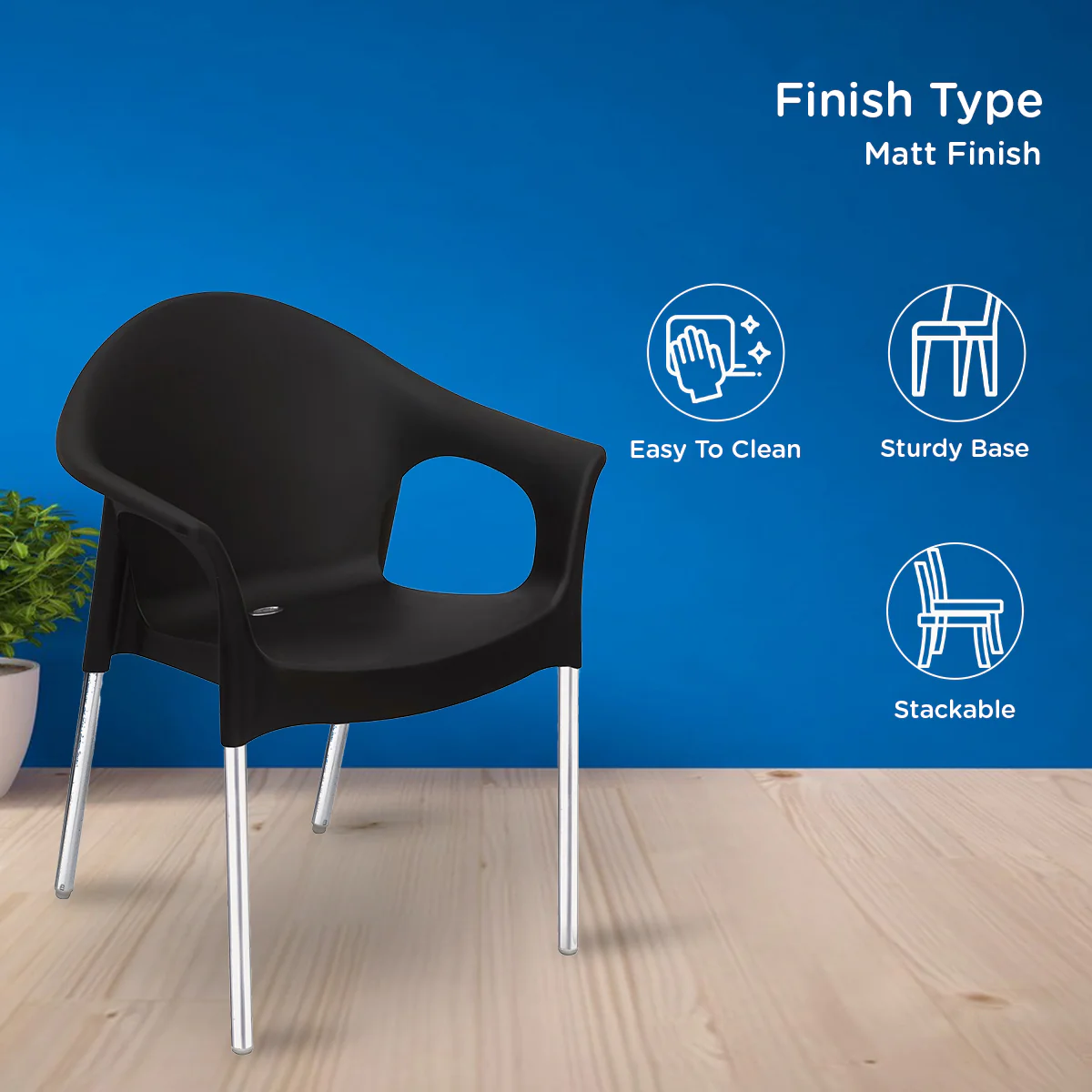 Nilkamal Novella 09 Plastic Arm Chair (Iron Black) - Image 5