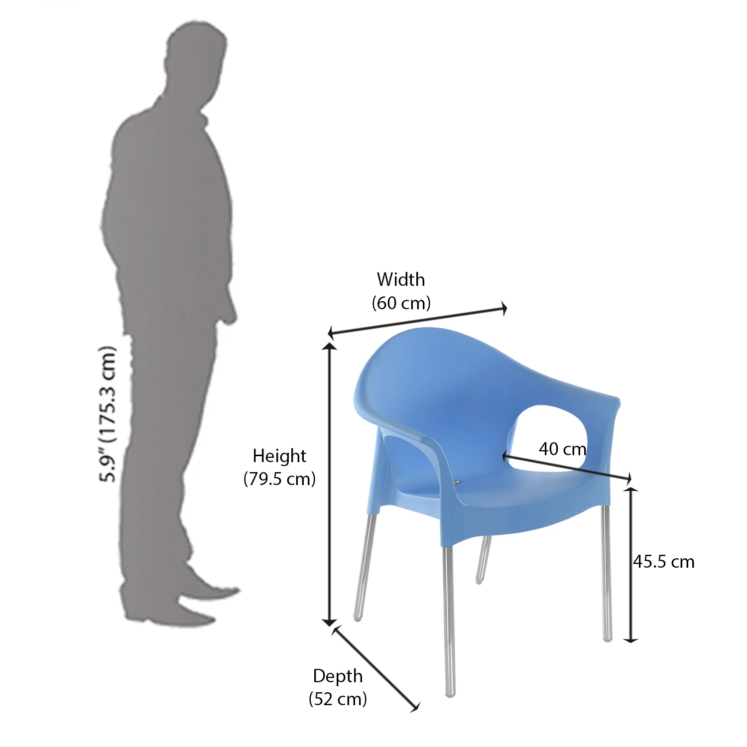 Nilkamal Novella 09 Plastic Arm Chair (Blue) - Image 10