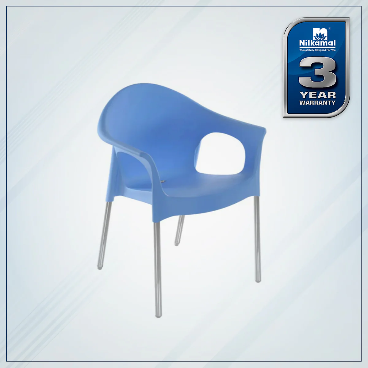 Nilkamal Novella 09 Plastic Arm Chair (Blue) - Image 2