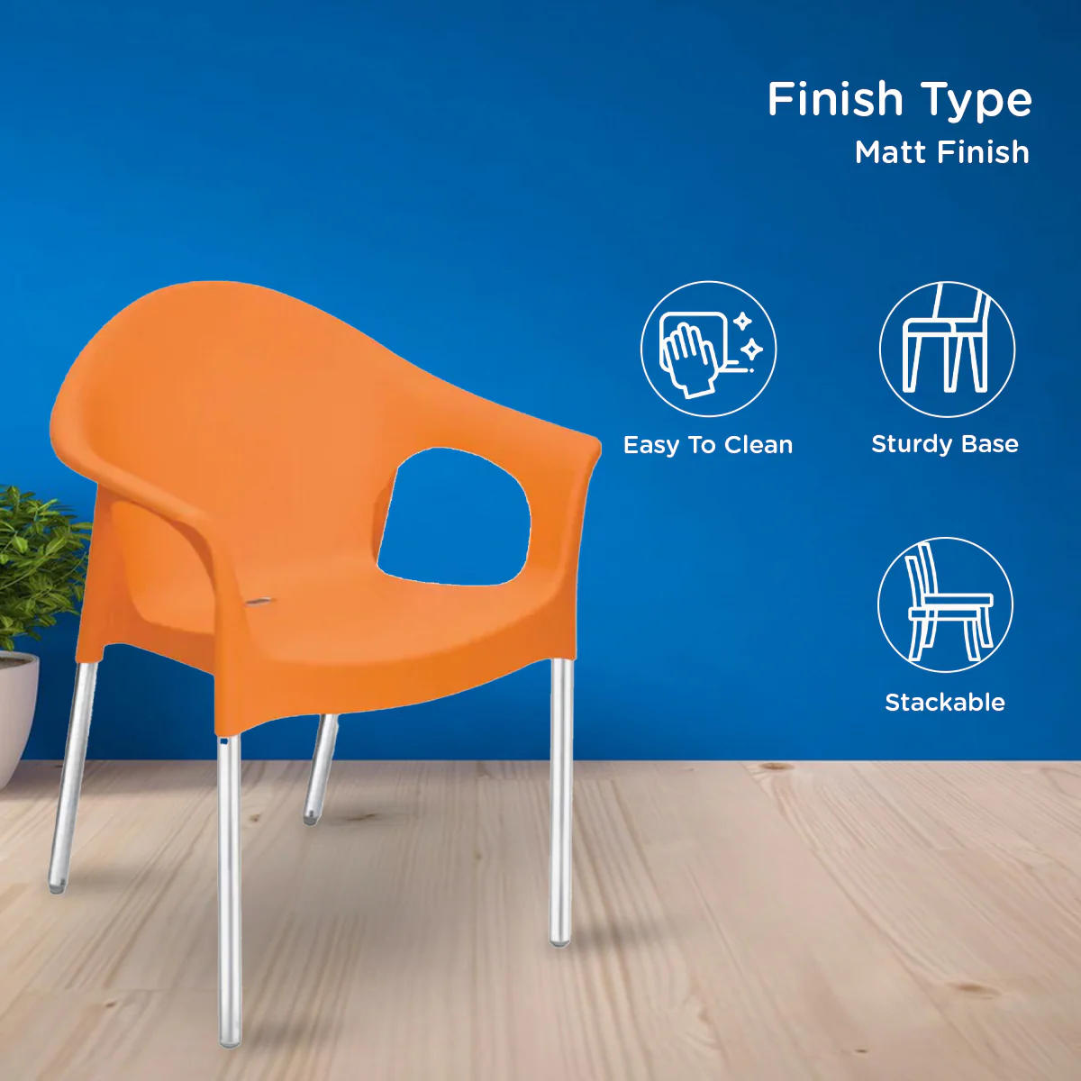Nilkamal Novella 09 Plastic Arm Chair (Orange) - Image 6