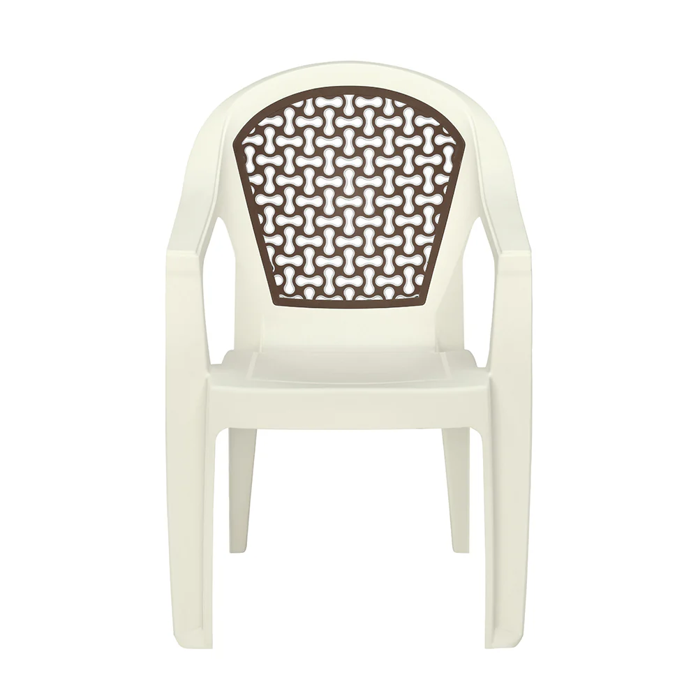 Nilkamal Paradise Plastic Arm Chair (Cream & Rattan Dark Beige) - Image 3