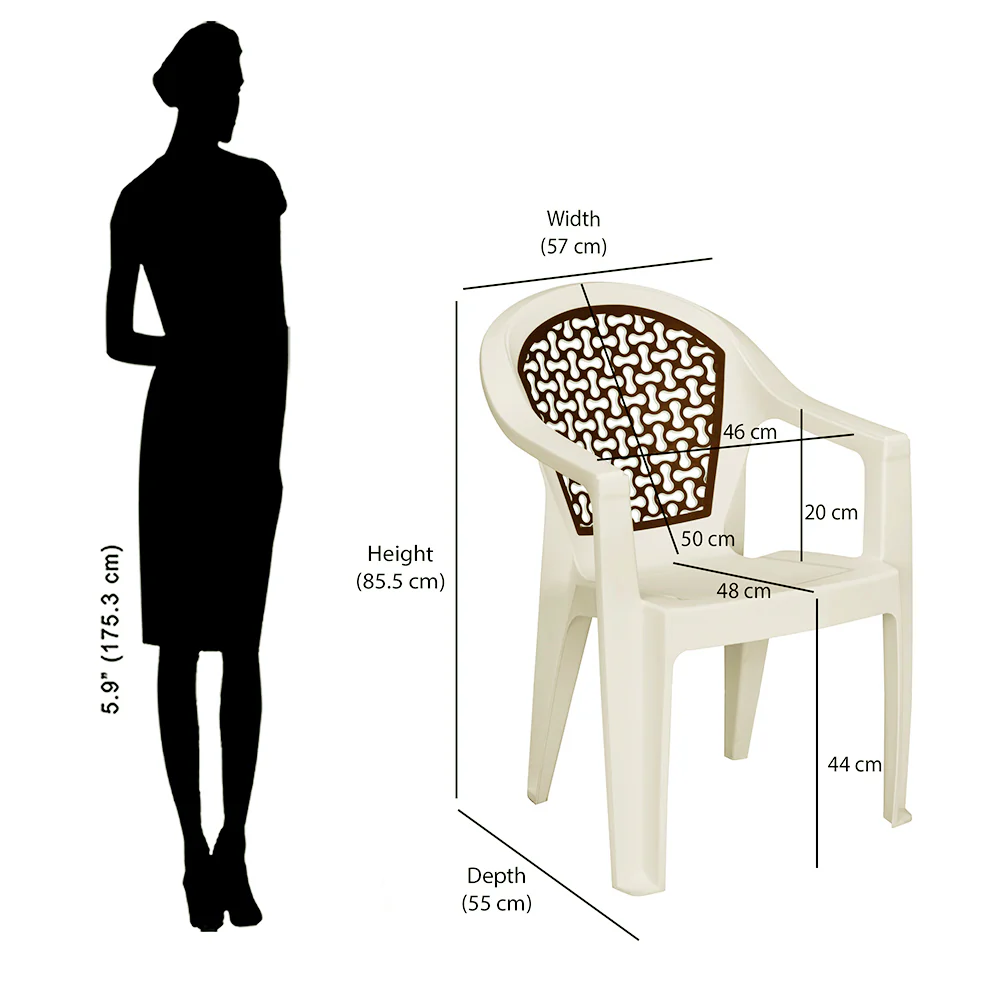 Nilkamal Paradise Plastic Arm Chair (Cream & Rattan Dark Beige) - Image 4
