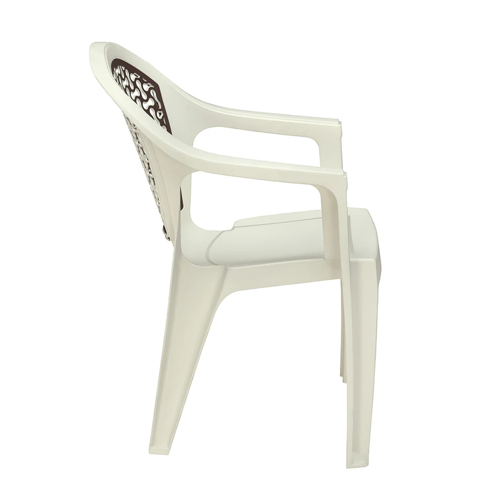 Nilkamal Paradise Plastic Arm Chair (Cream & Rattan Dark Beige) - Image 6