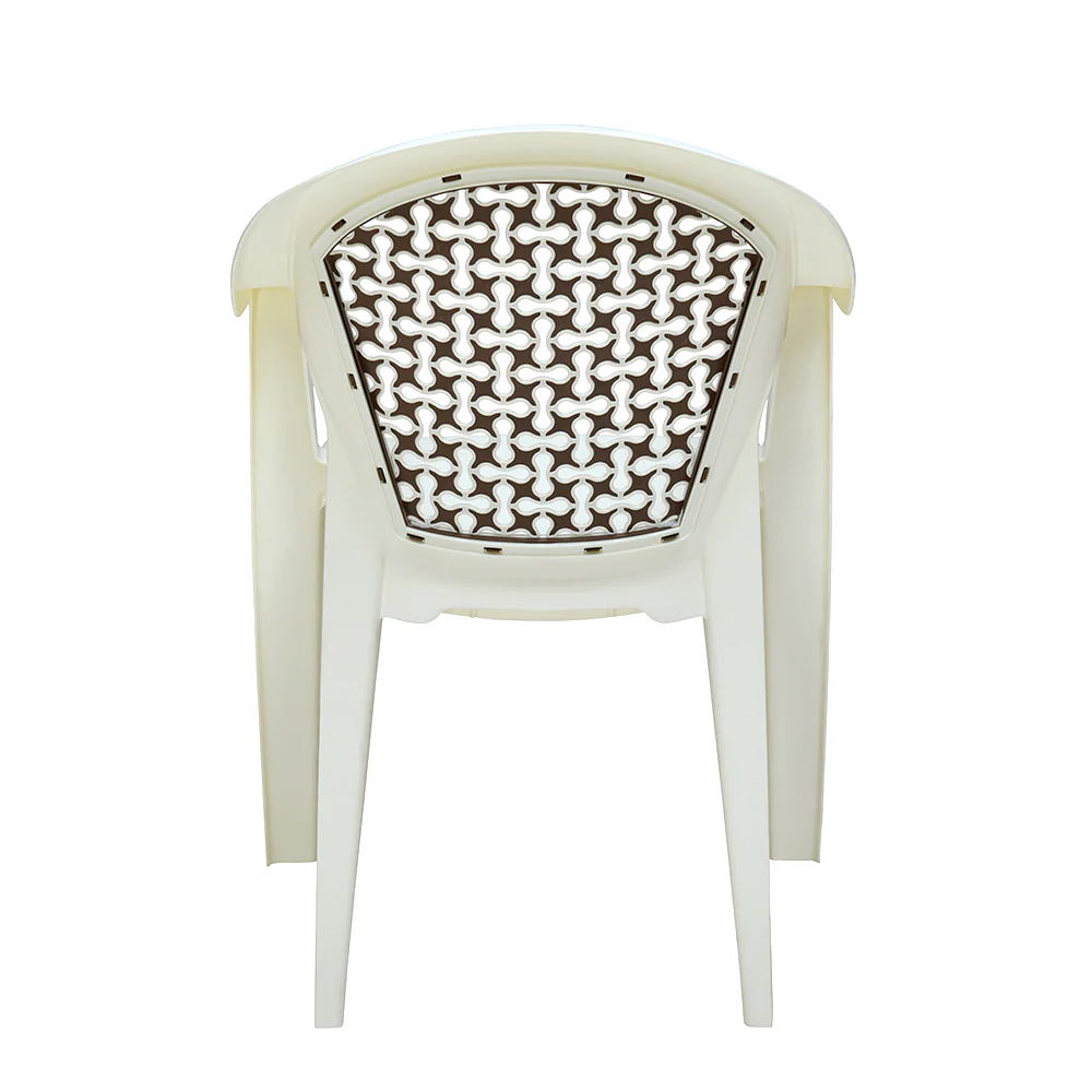 Nilkamal Paradise Plastic Arm Chair (Cream & Rattan Dark Beige) - Image 8