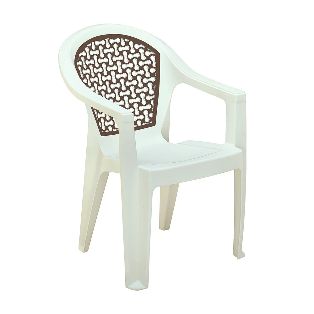 Nilkamal Paradise Plastic Arm Chair (Cream & Rattan Dark Beige) - Image 9