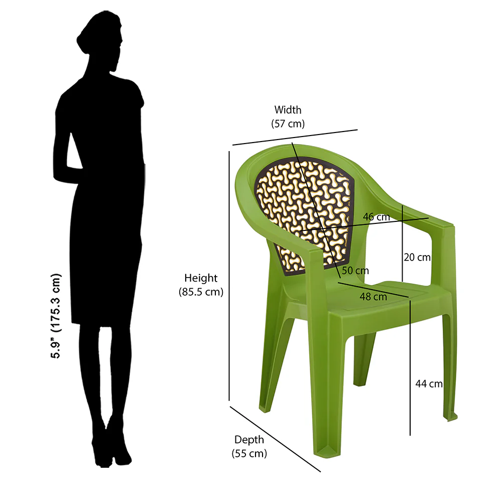 Nilkamal Paradise Plastic Arm Chair (Lush Green, Season Rust Brown & Mustard Yellow) - Image 5