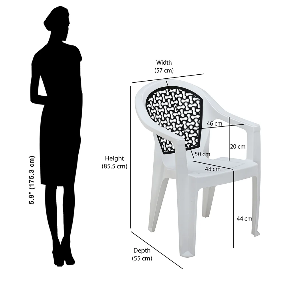 Nilkamal Paradise Plastic Arm Chair (Milky White & Black) - Image 7