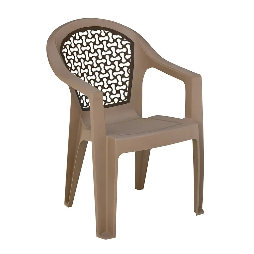 Nilkamal Paradise Plastic Arm Chair (Ratian Dark Beige, Season Rust Brown & Ivory) - Image 3