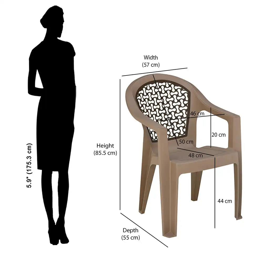 Nilkamal Paradise Plastic Arm Chair (Ratian Dark Beige, Season Rust Brown & Ivory) - Image 6
