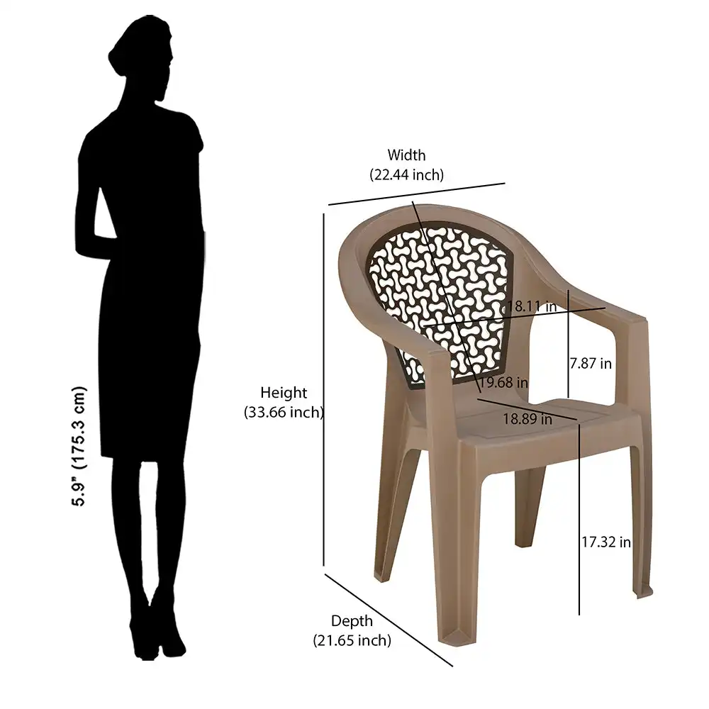 Nilkamal Paradise Plastic Arm Chair (Ratian Dark Beige, Season Rust Brown & Ivory) - Image 7