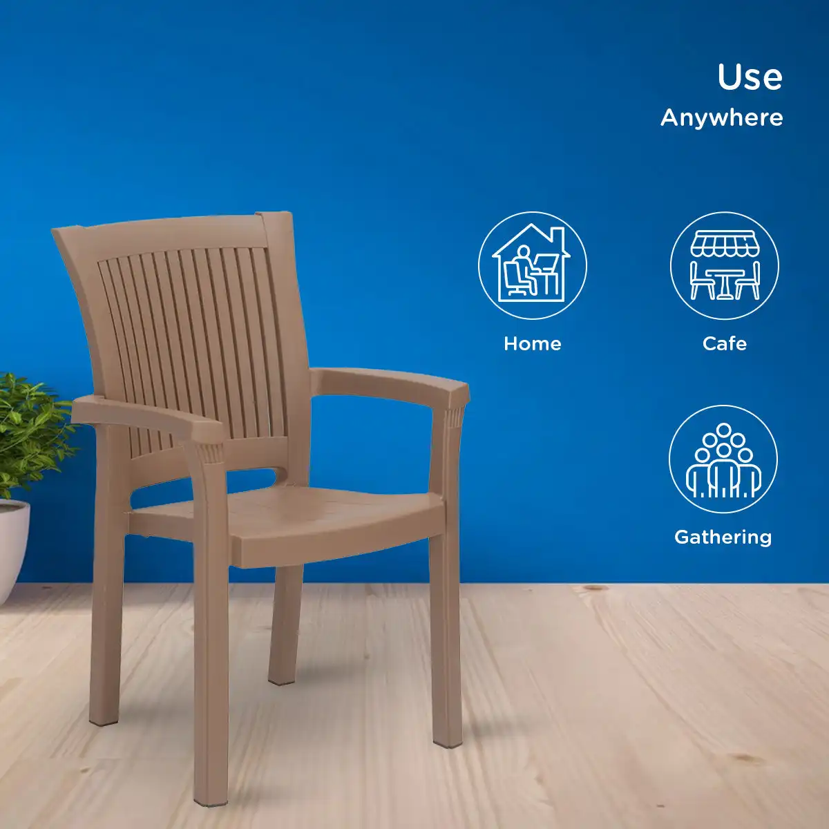 Nilkamal Platinum Premium Plastic Arm Chair (Rattan Dark Beige) - Image 2
