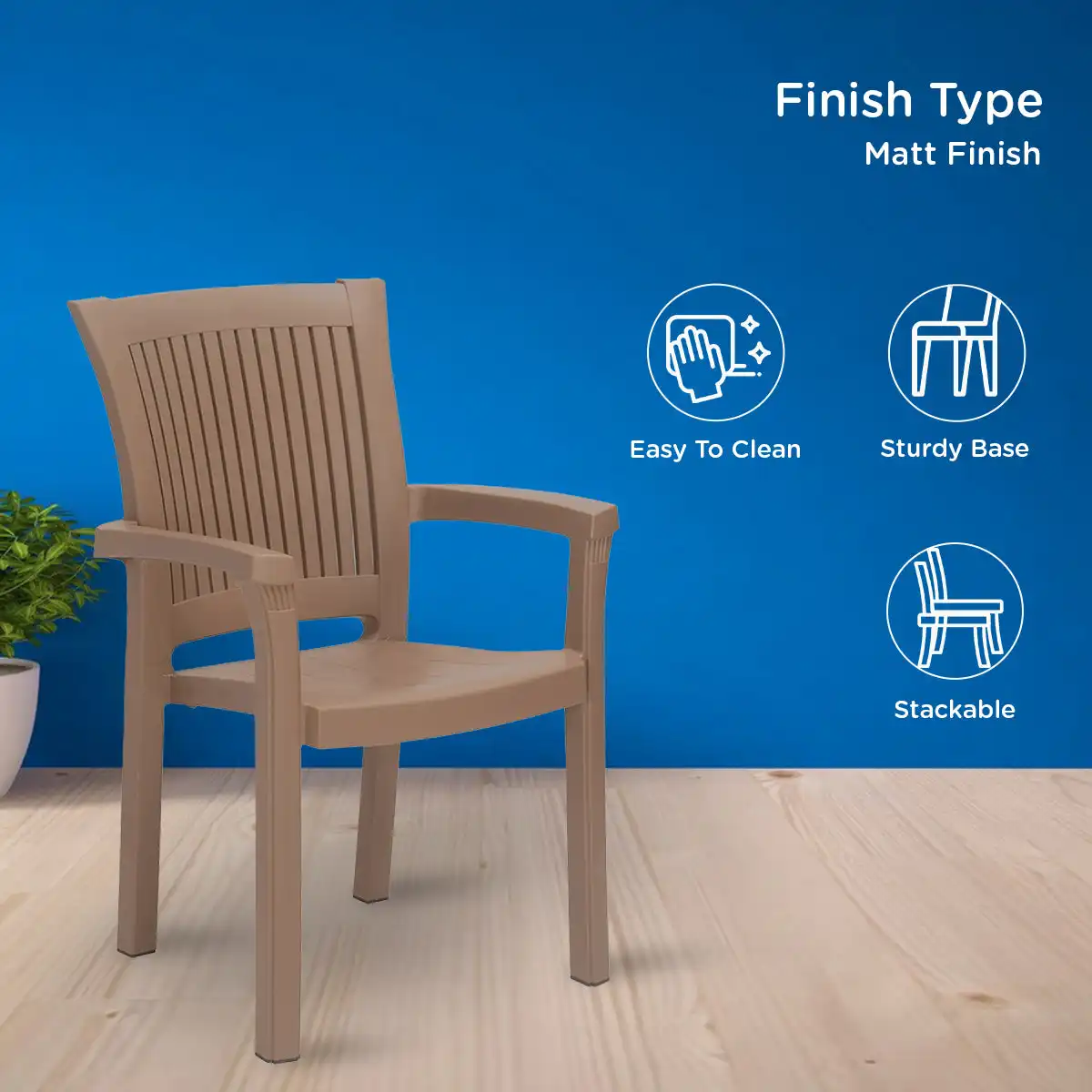 Nilkamal Platinum Premium Plastic Arm Chair (Rattan Dark Beige) - Image 3