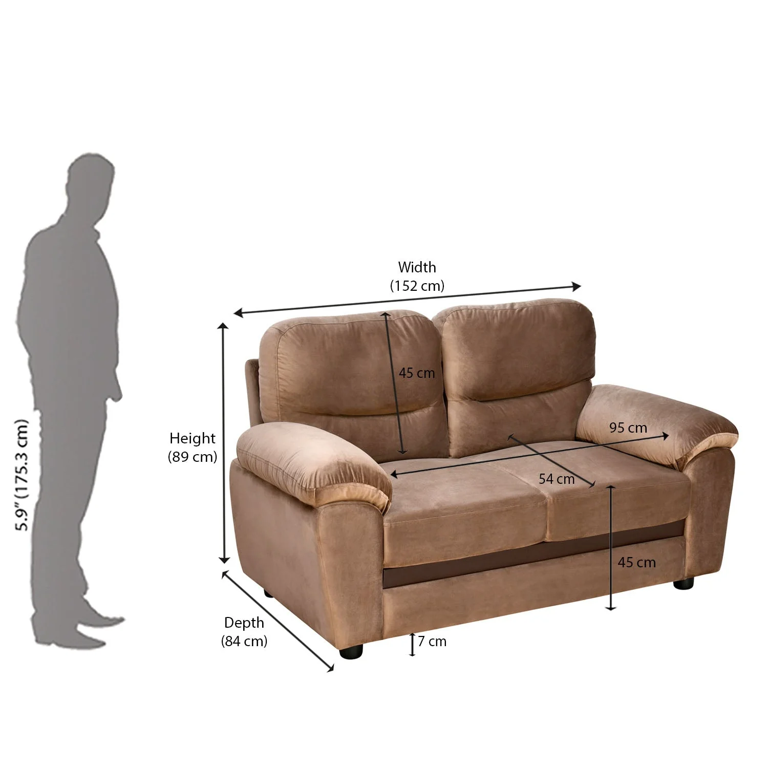 Nilkamal Rebecca Fabric 2 Seater Sofa (Brown) - Image 9