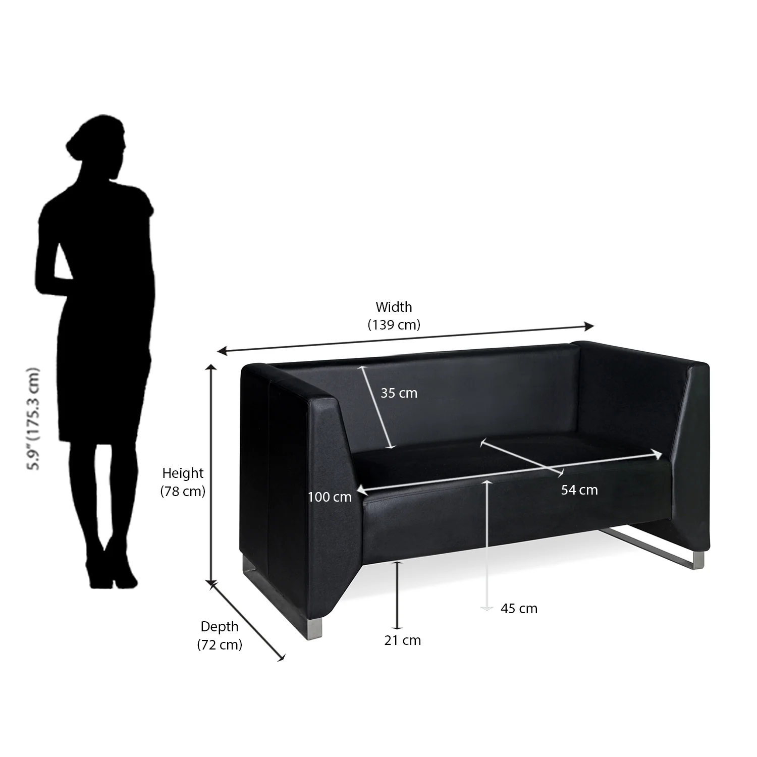 Nilkamal Reed 2 Seater Sofa (Black) - Image 7