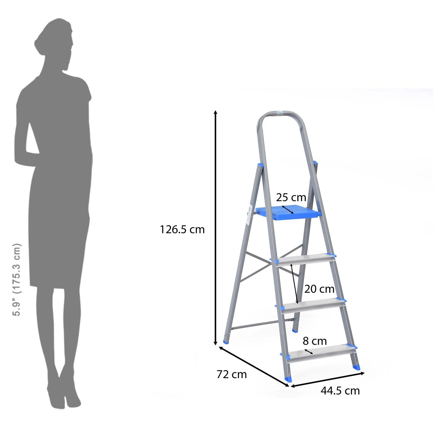 Nilkamal Rise 4 Step Steel Ladder (Grey) - Image 3