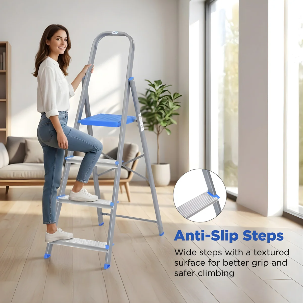 Nilkamal Rise 4 Step Steel Ladder (Grey) - Image 5