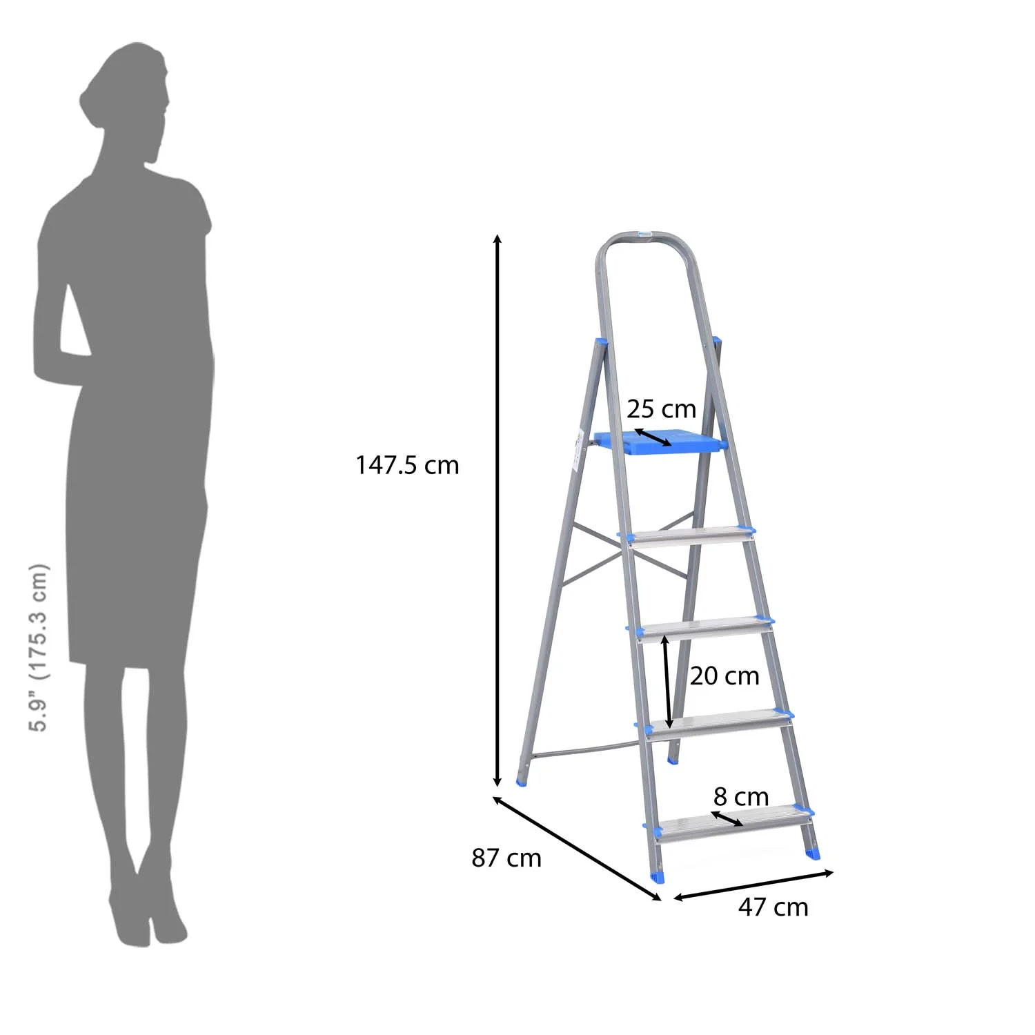 Nilkamal Rise 5 Step Steel Ladder (Grey) - Image 3