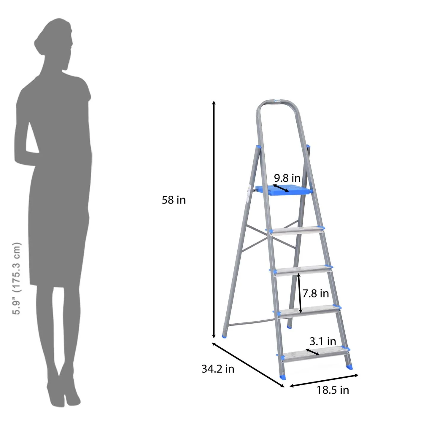 Nilkamal Rise 5 Step Steel Ladder (Grey) - Image 4