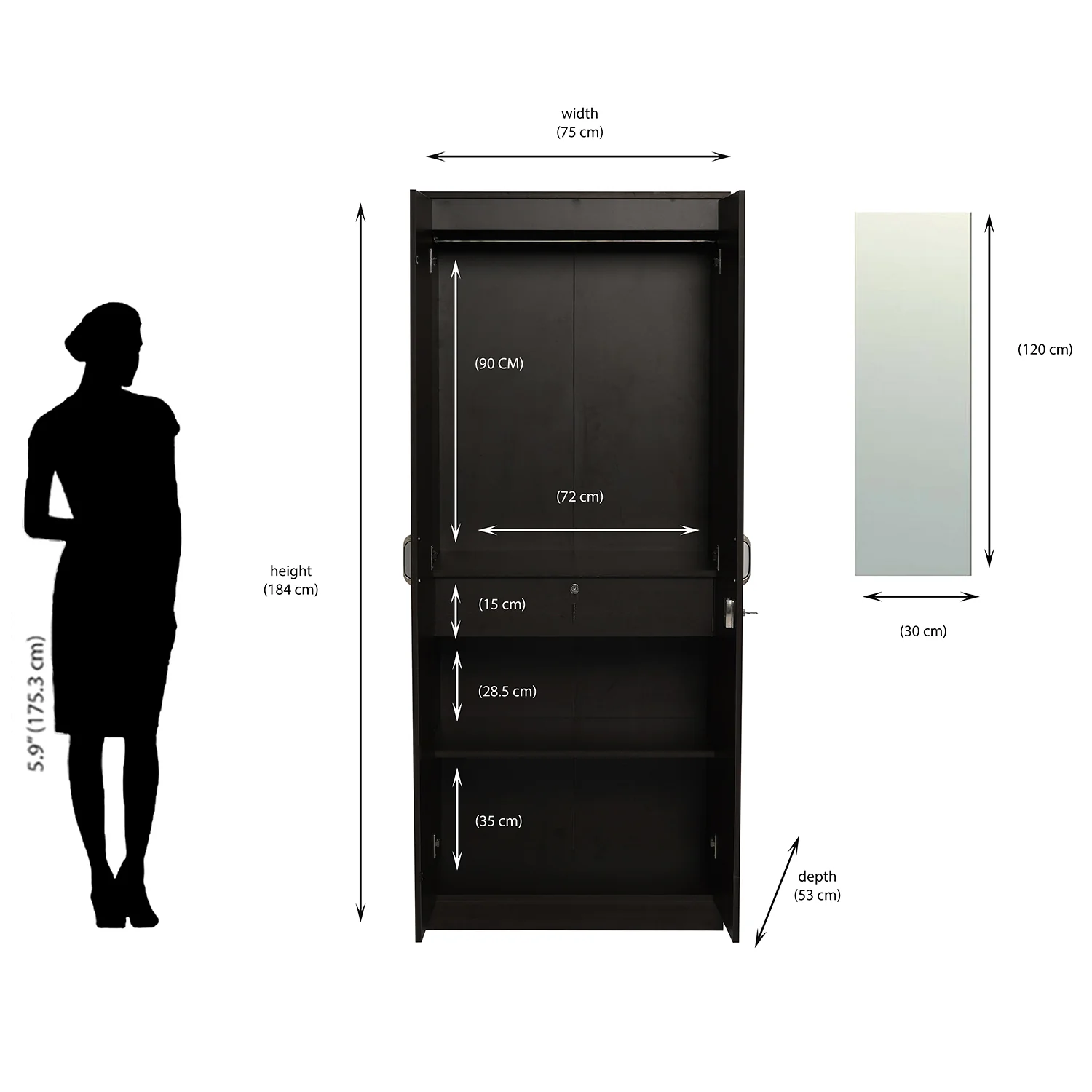 Nilkamal Riva 2 Door Wardrobe with Mirror (New Wenge) - Image 7