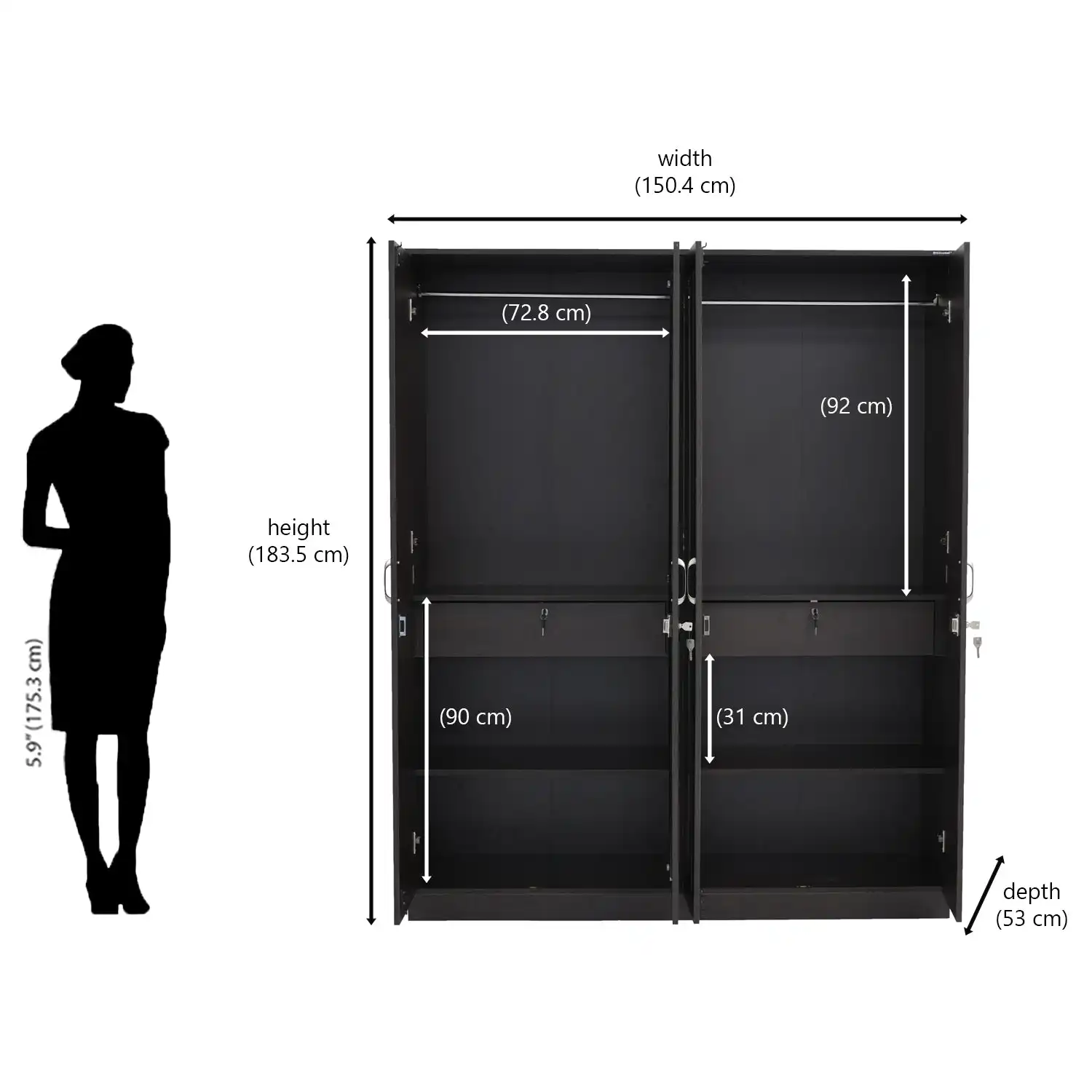 Nilkamal Riva 4 Door Wardrobe with Mirror (New Wenge) - Image 7