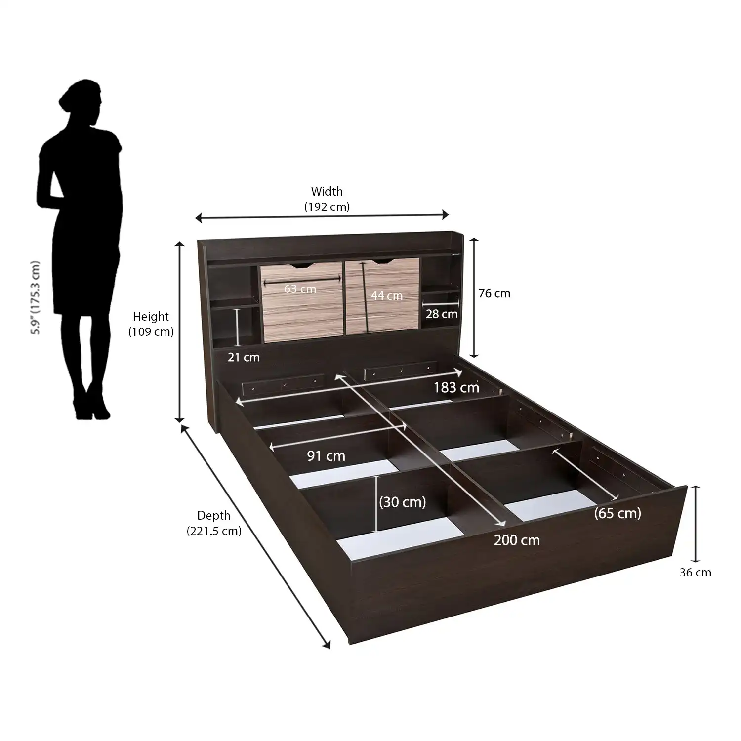 Nilkamal Riva King Bed With Storage (Wenge) - Image 9
