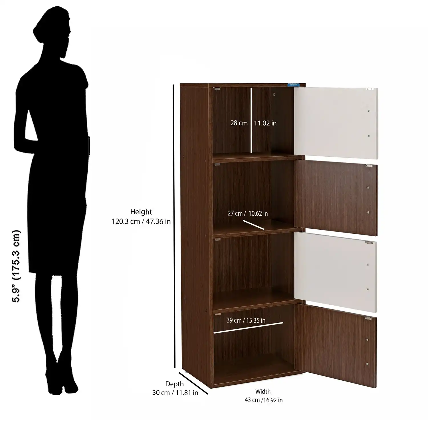 Nilkamal Sear 4 Tier Storage Cabinet (Oak/Frosty White) - Image 10