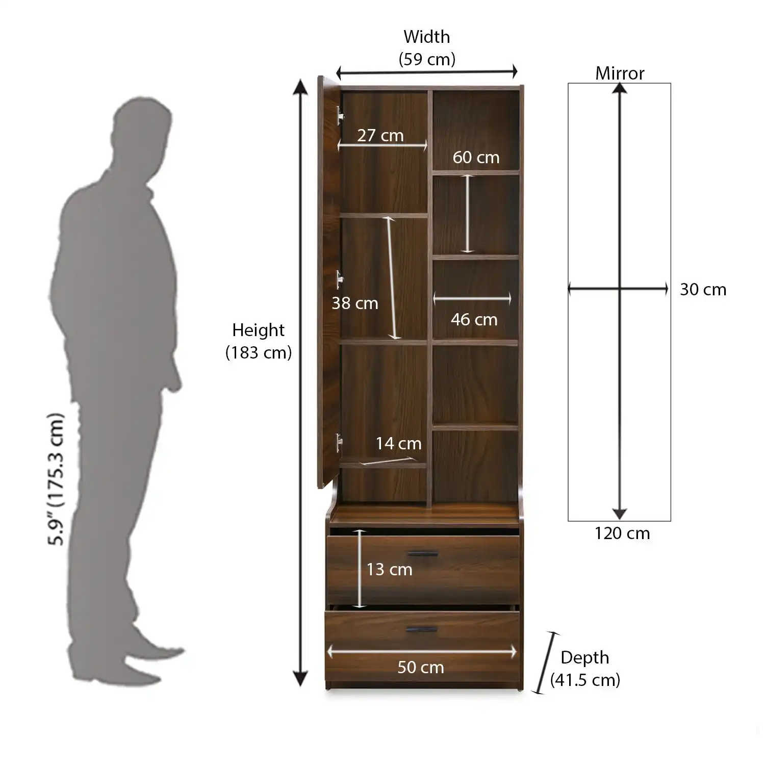 Nilkamal Serra Dresser with Mirror (Walnut) - Image 10