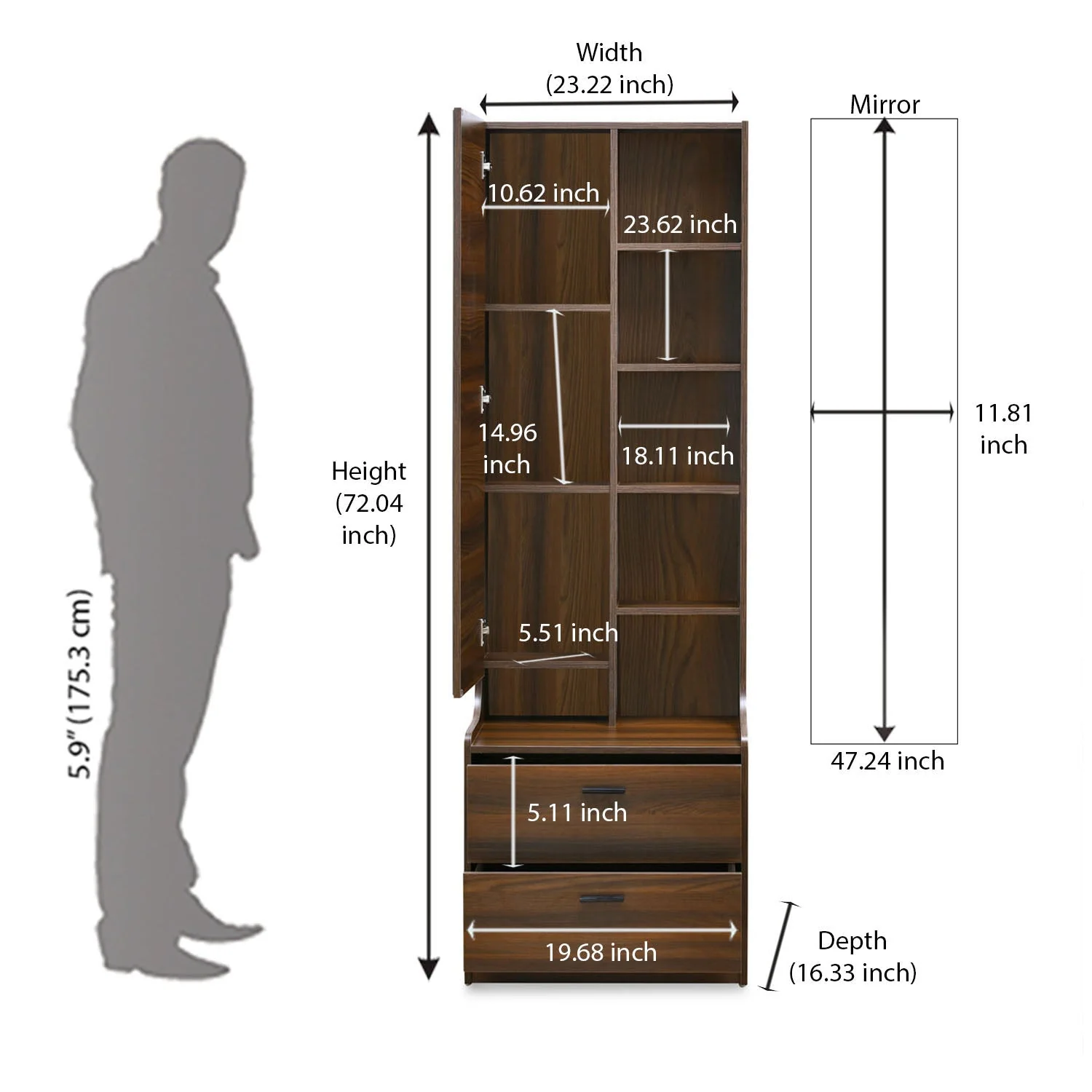 Nilkamal Serra Dresser with Mirror (Walnut) - Image 11