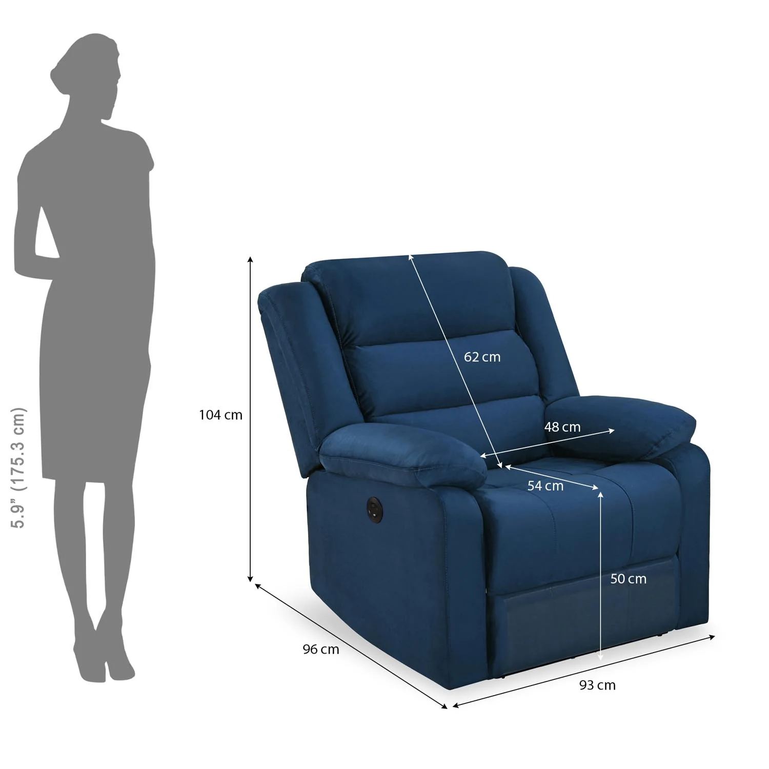 Nilkamal Sierra 1 Seater Electric Recliner Sofa (Blue) - Image 5