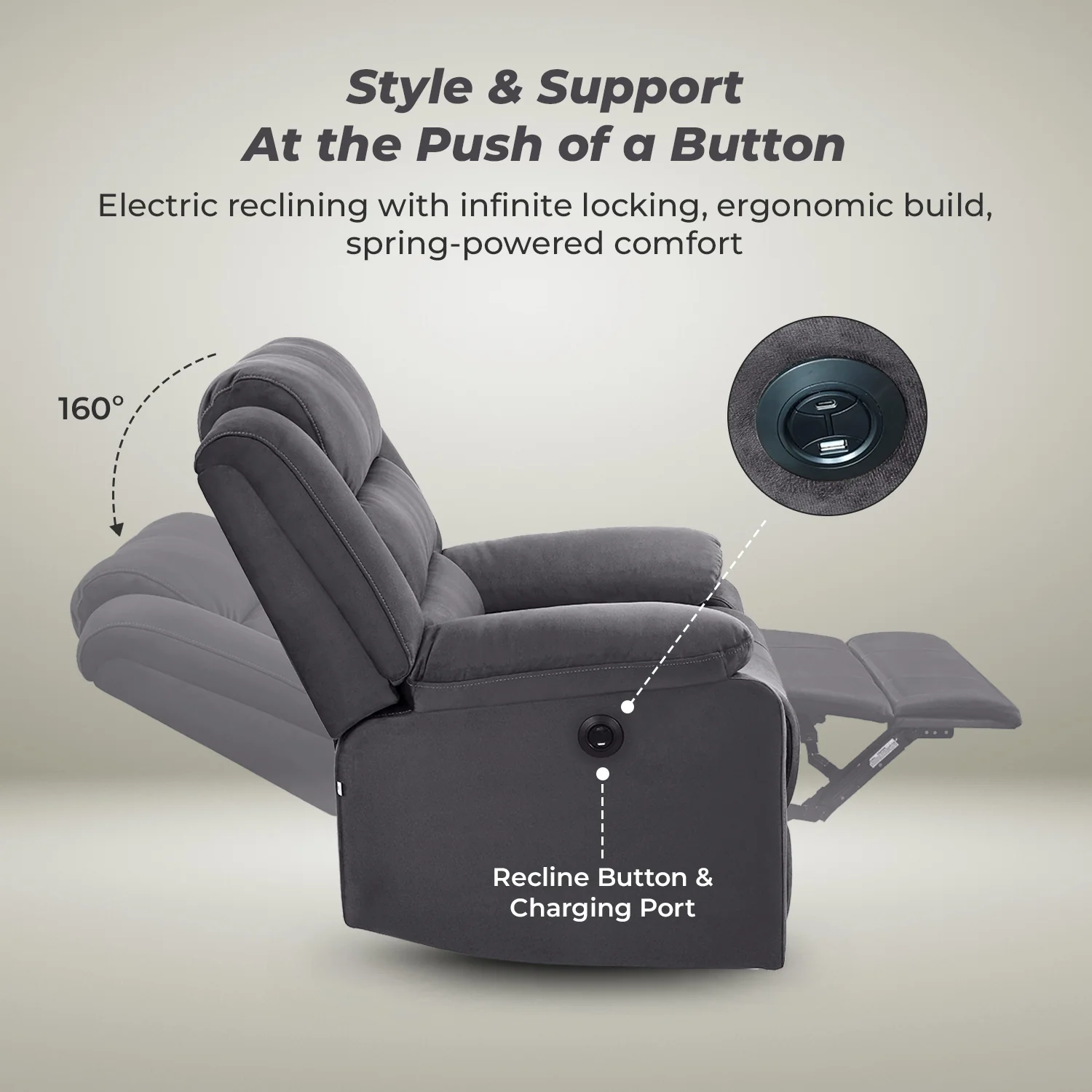 Nilkamal Sierra 1 Seater Electric Recliner Sofa (Brown) - Image 3