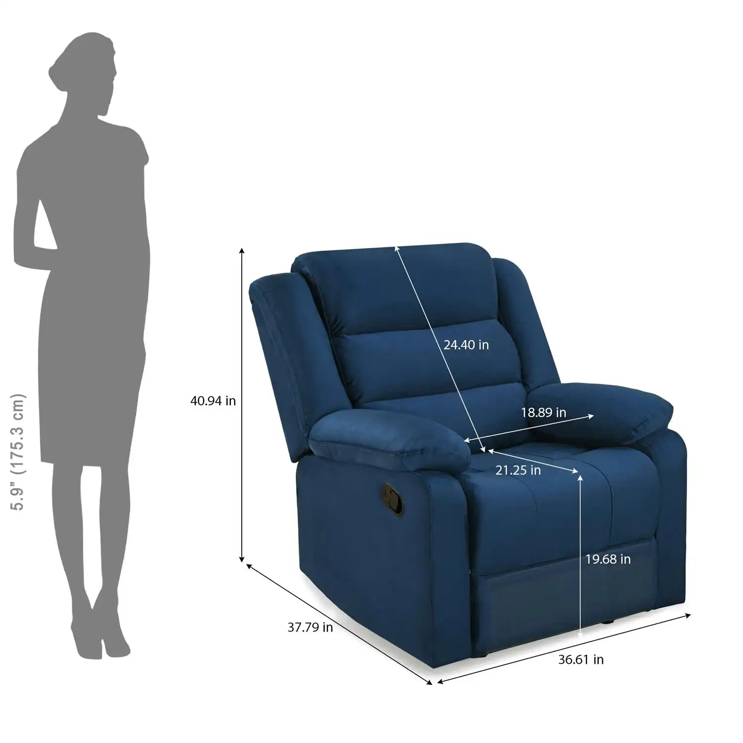 Nilkamal Sierra 1 Seater Manual Recliner Sofa (Blue) - Image 5