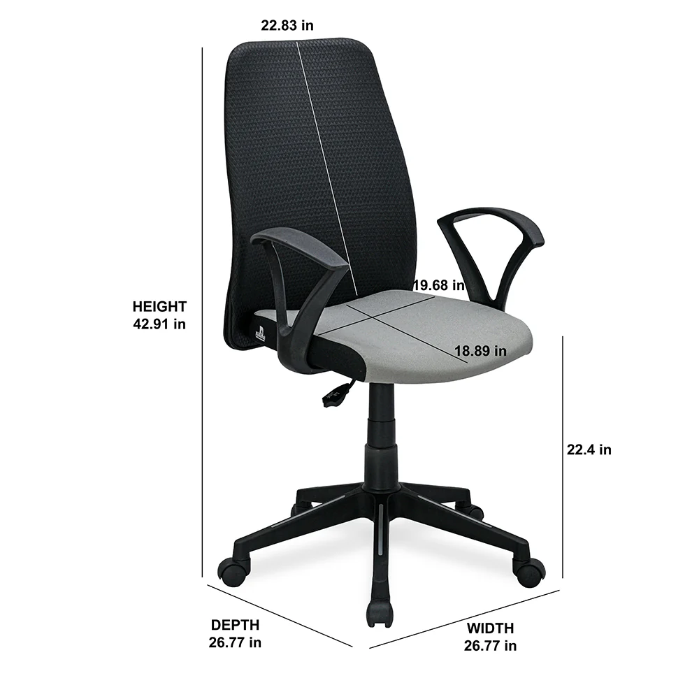 Nilkamal Solitaire Mid Back Chair (Grey/Black) - Image 9