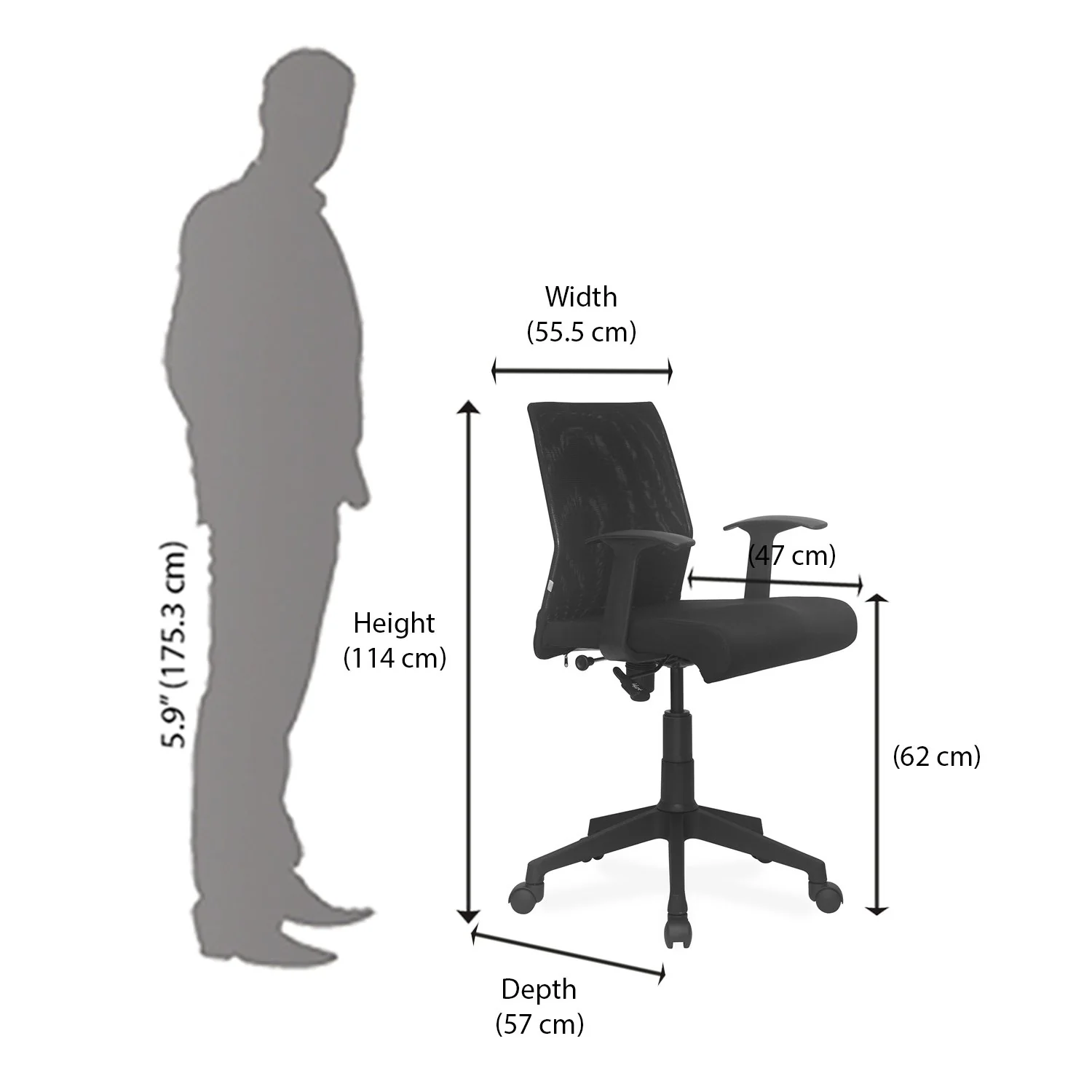 Nilkamal Thames Low Back Mesh Chair (Black) - Image 7