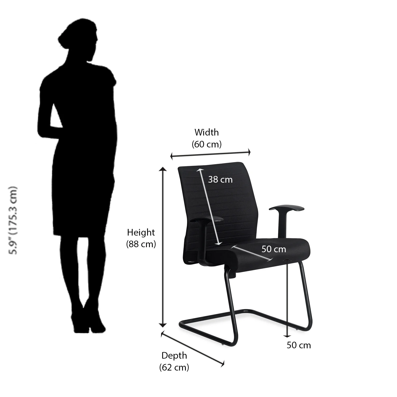 Nilkamal Thames Visitor Fabric Chair (Black) - Image 9