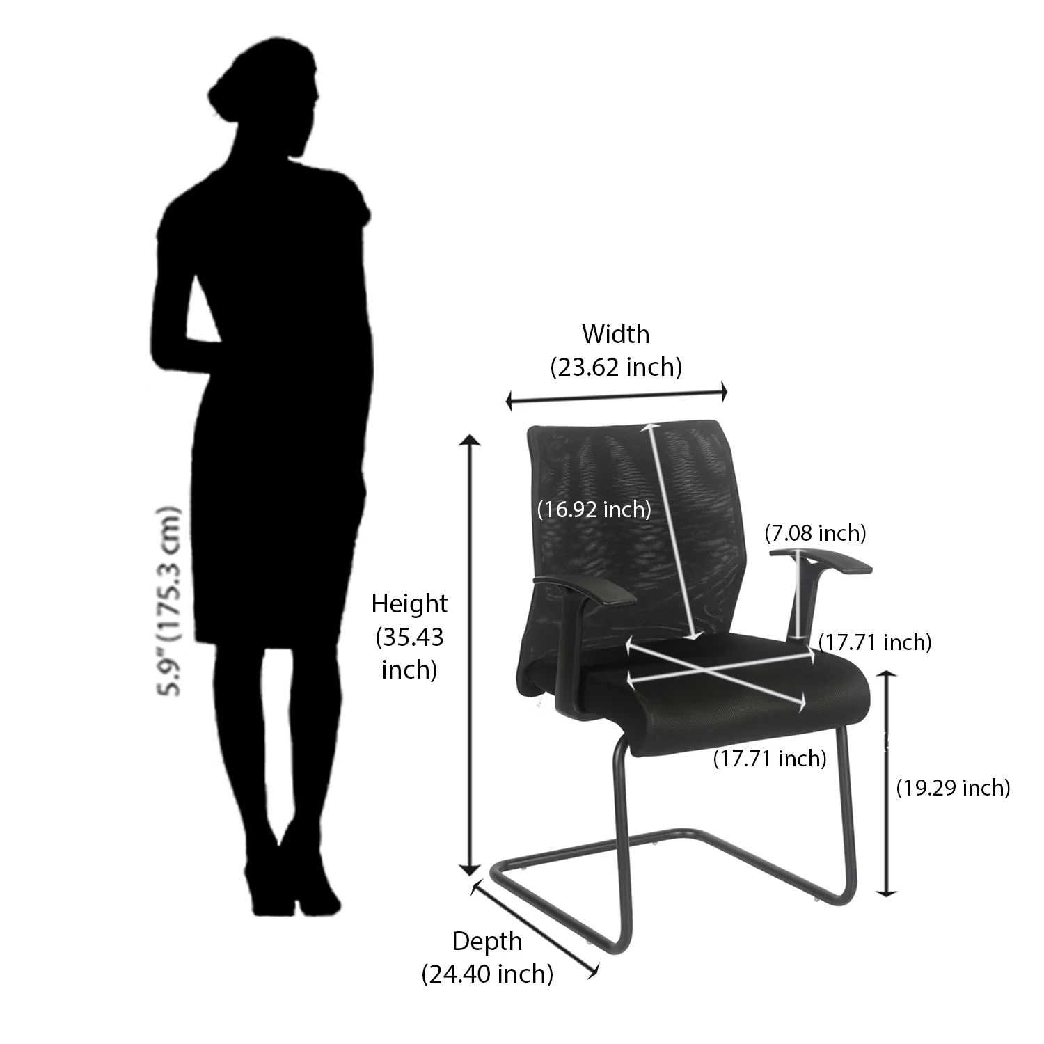Nilkamal Thames Visitor Mesh Chair (Black) - Image 10