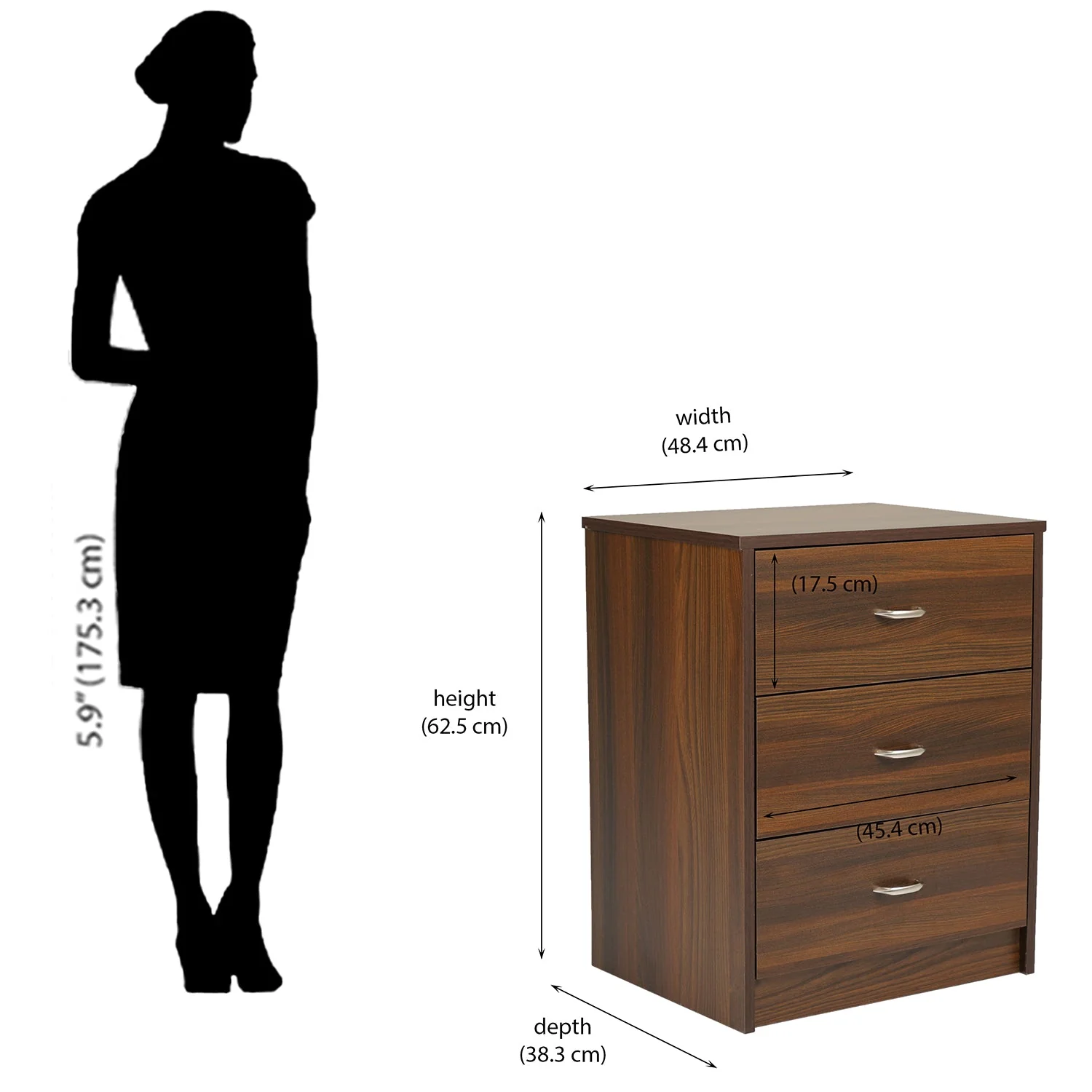 Nilkamal Torrie Engineered Wood Nightstand (Classic Walnut) - Image 10