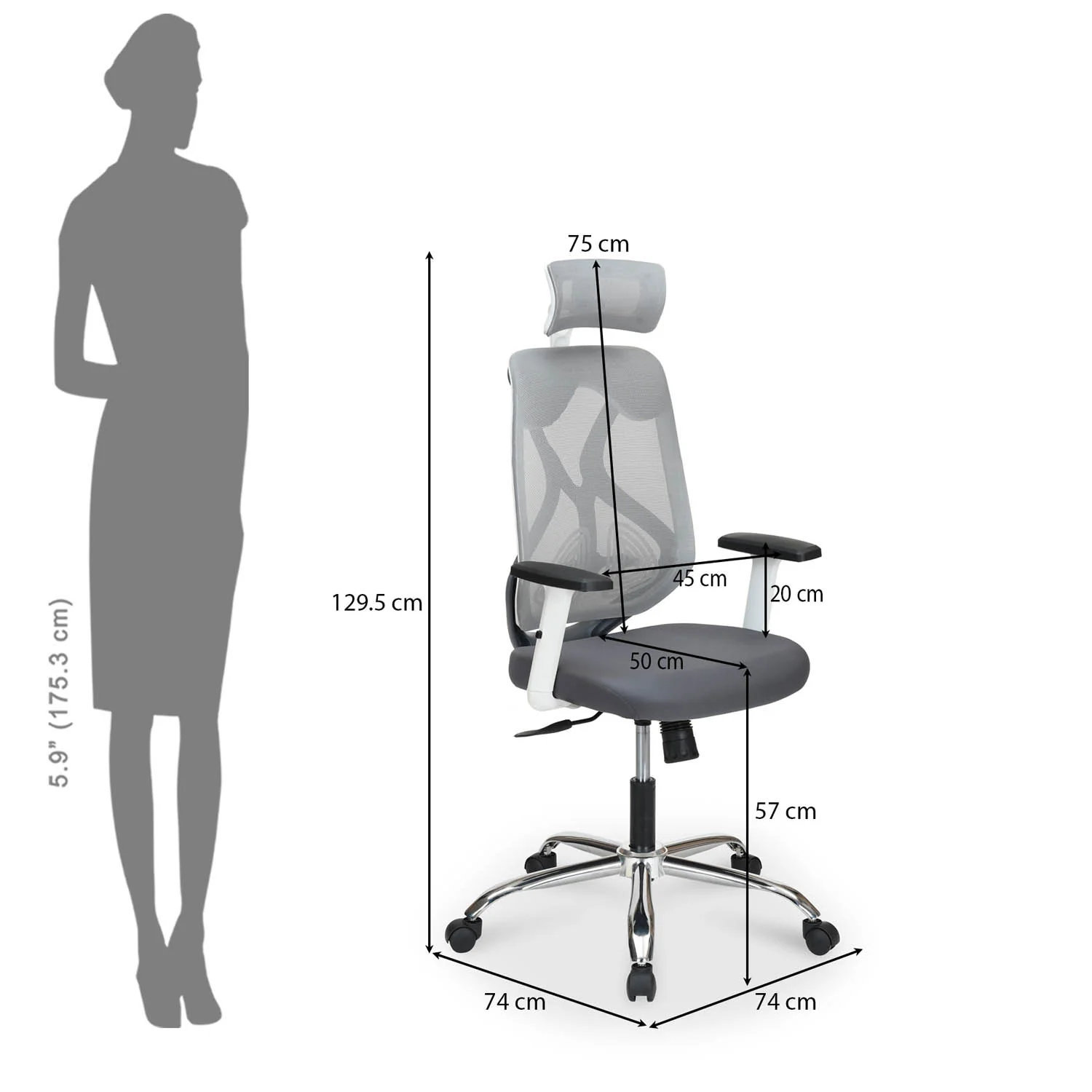 Nilkamal Verona High Back Office Chair (White & Grey) - Image 11