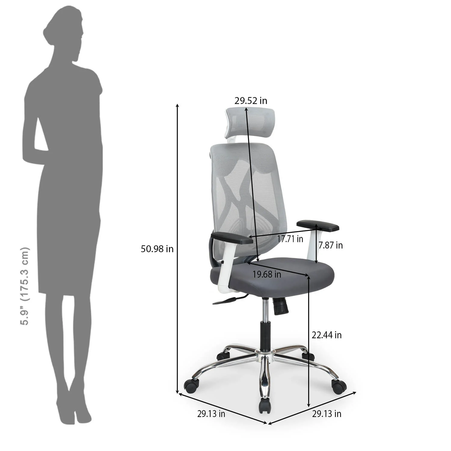 Nilkamal Verona High Back Office Chair (White & Grey) - Image 12