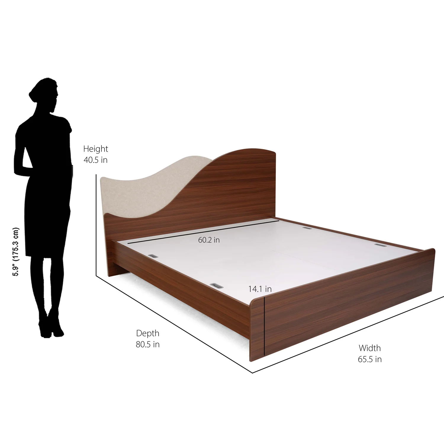 Nilkamal Wave Calipso Queen Bed Without Storage (Classic Plank Walnut) - Image 7