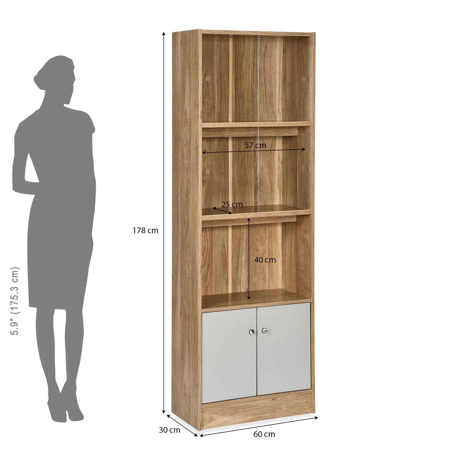 Nilkamal Gwen Book Case with Glass Sliding Doors (Oak Grey) - Image 3