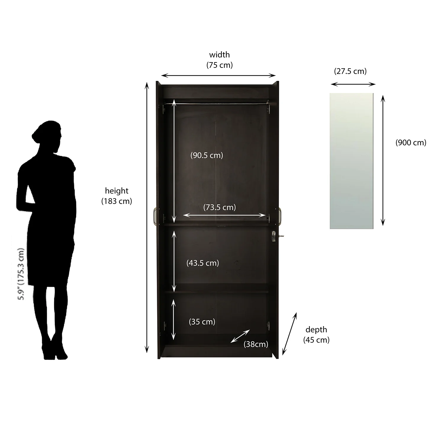 Nilkamal Willy 2 Door Mirror Wardrobe (New Wenge) - Image 8