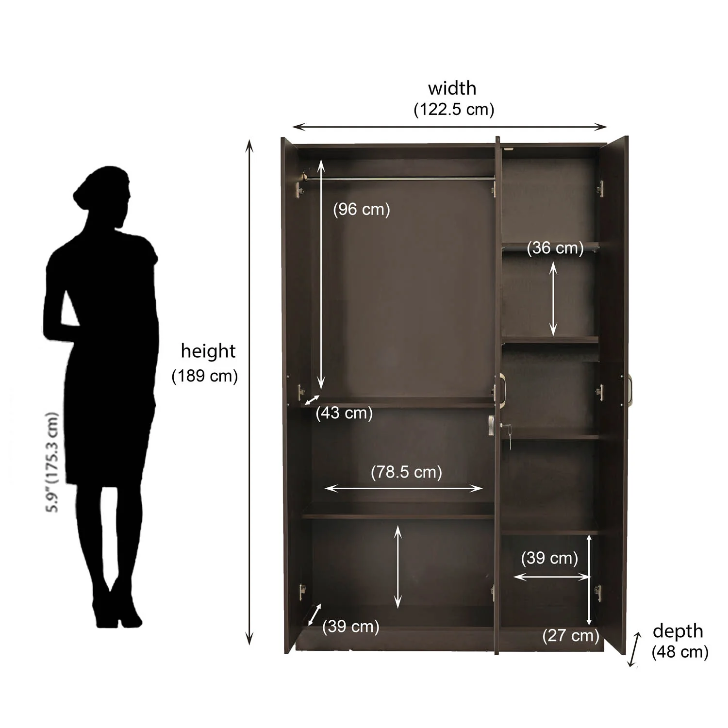 Nilkamal Willy 3 Door Wardrobe without Mirror (New Wenge) - Image 7
