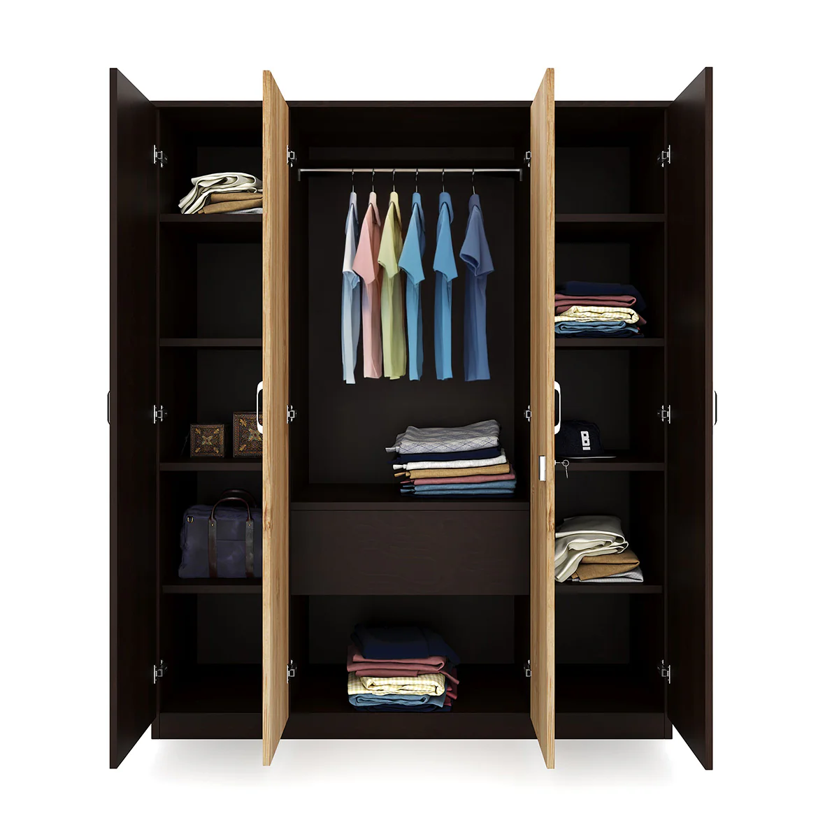 Nilkamal Willy 4 Door Mirror Wardrobe (New Wenge / Sonama Oak) - Image 4