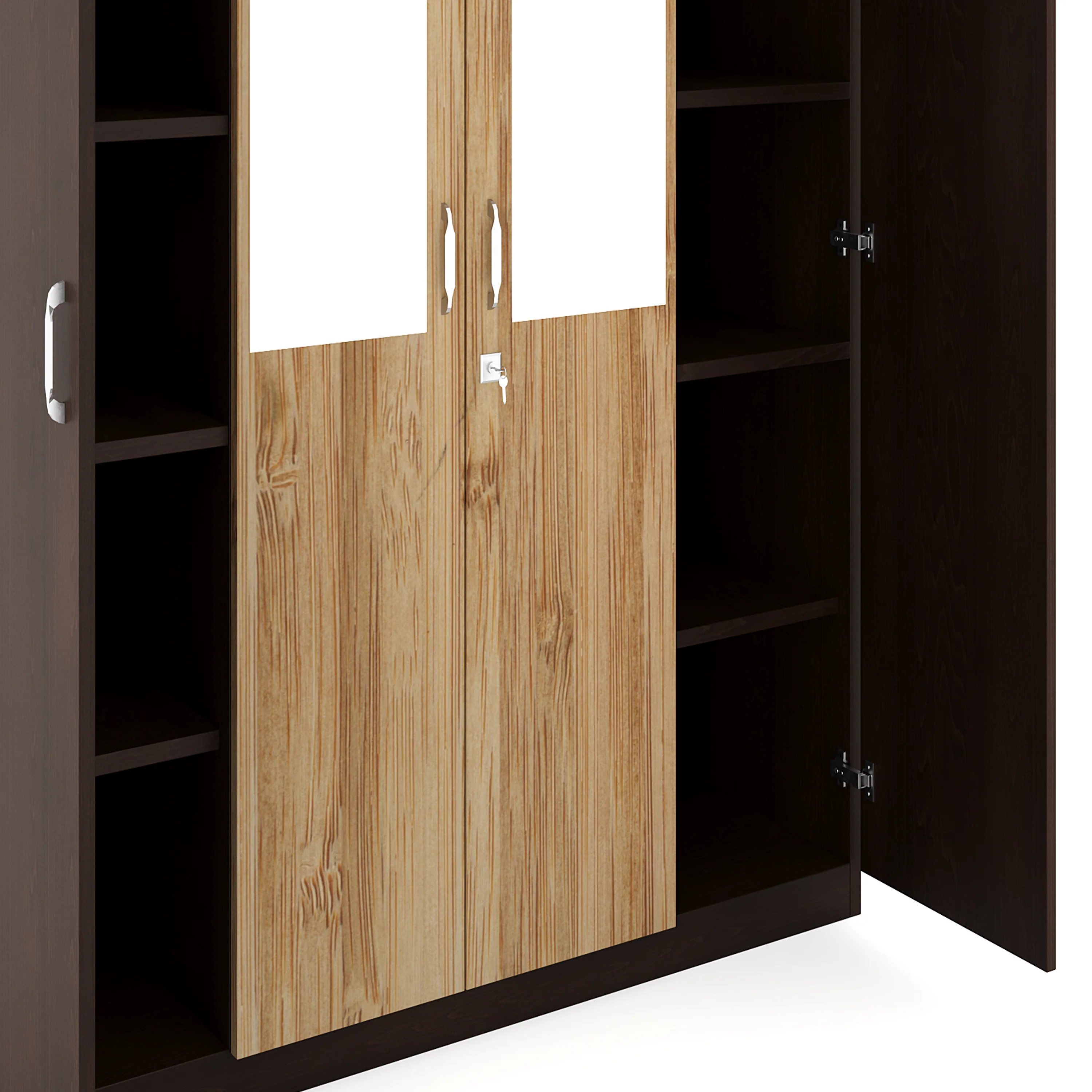 Nilkamal Willy 4 Door Mirror Wardrobe (New Wenge / Sonama Oak) - Image 6