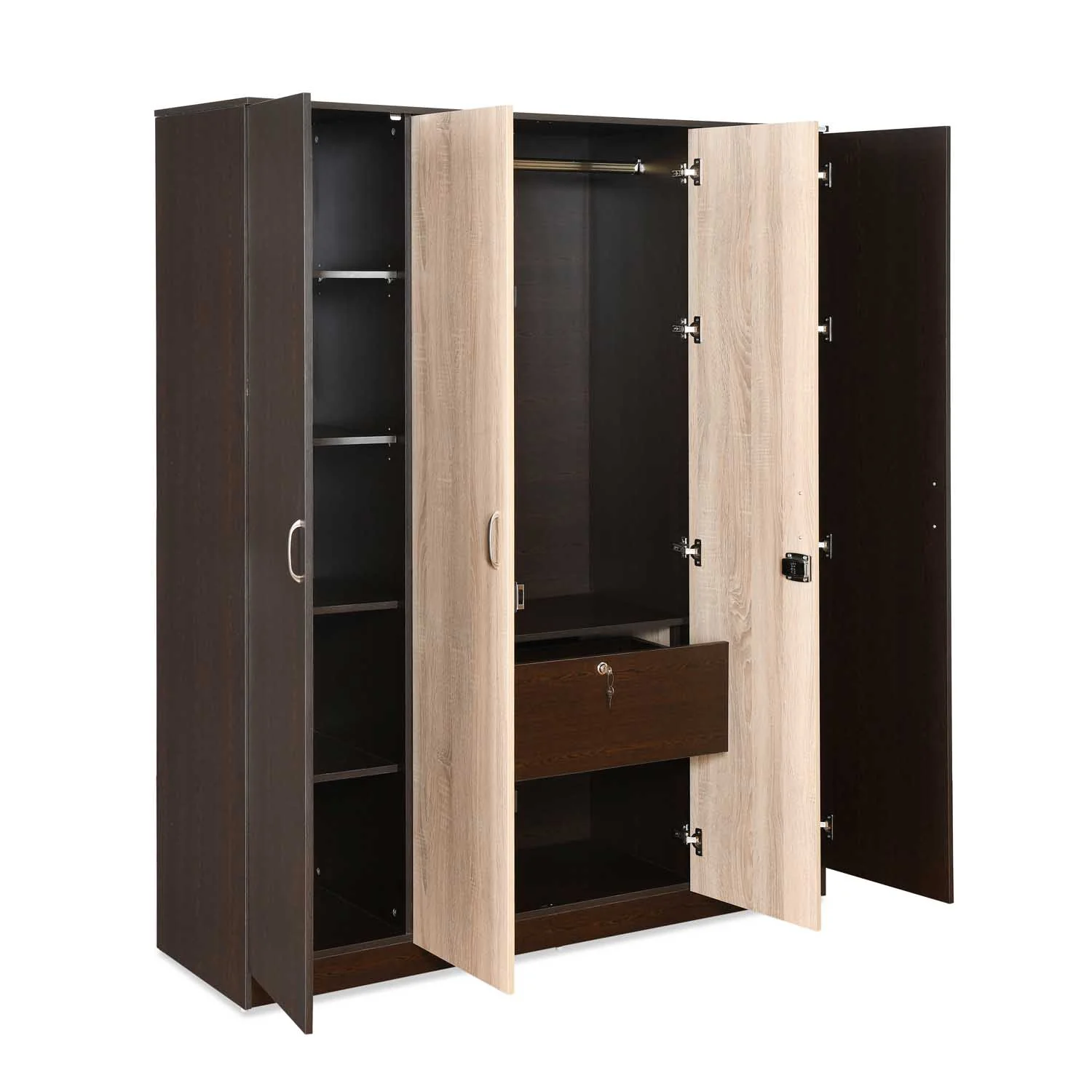 Nilkamal Willy 4 Door Wardrobe without Mirror (Wenge & Sonoma Oak) - Image 3