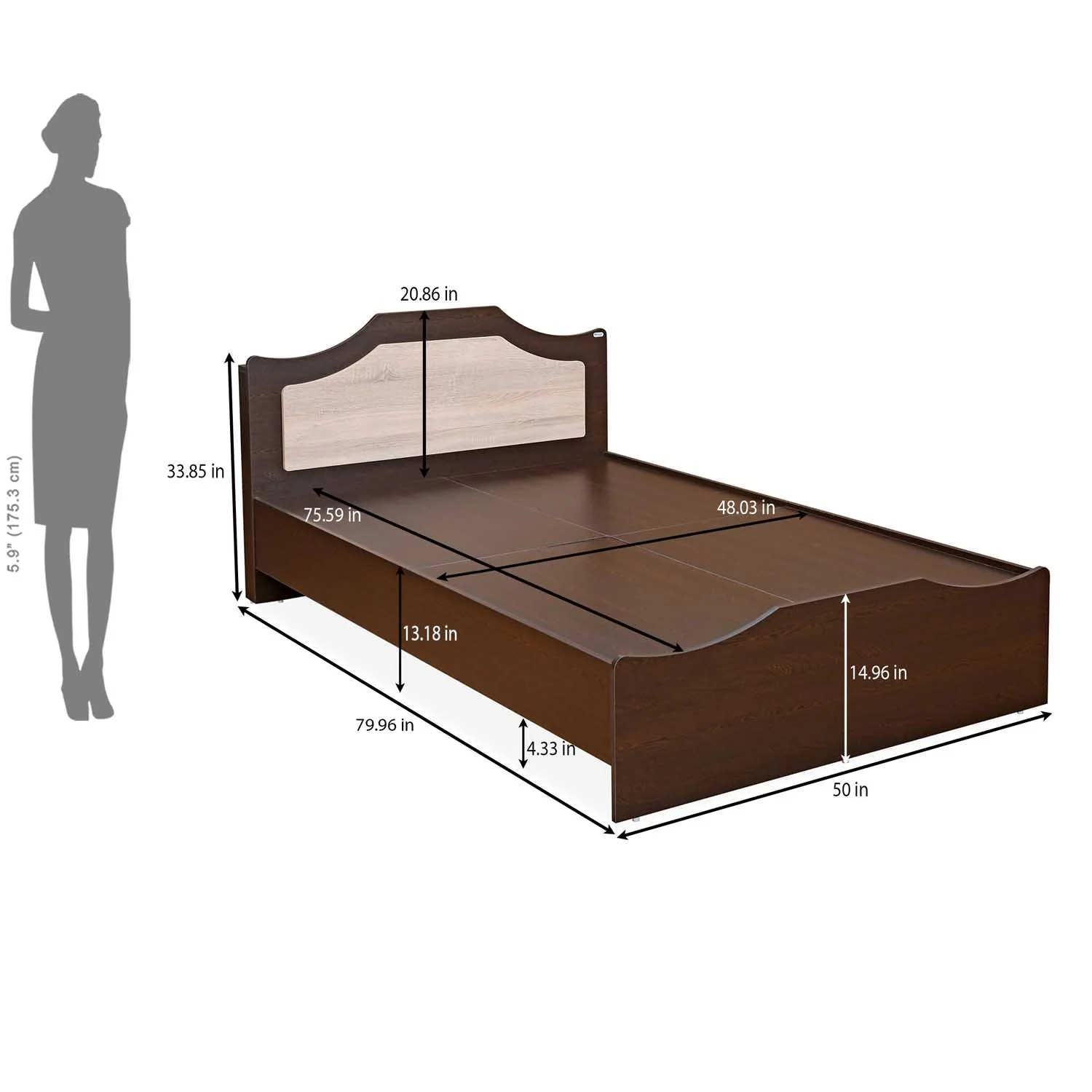 Nilkamal Willy Double Bed without Storage (Wenge & Sonoma Oak) - Image 6